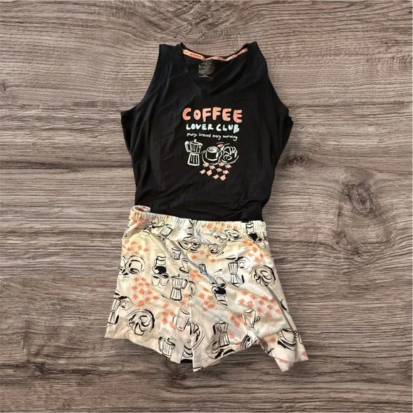 Coffee Lover Club Black and Cream Pajama Set - Picture 1 of 4